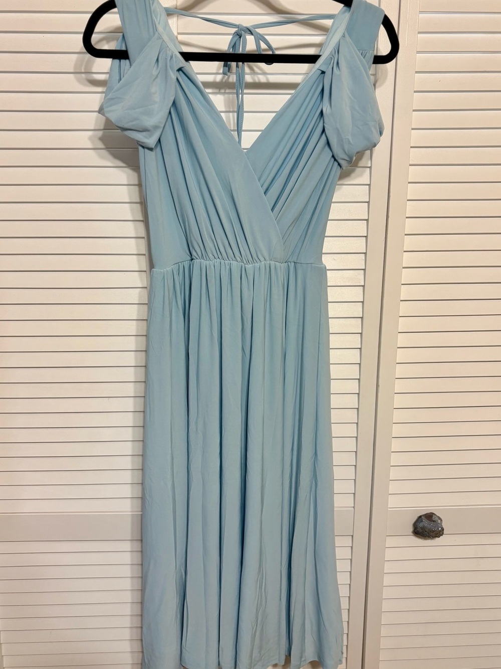 ASOS Pale Blue Midi Dress with V-Neck and Puff Sleeves